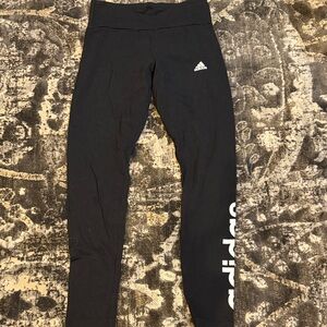 adidas Black womens Logo Leggings with White Side Script size M Full length